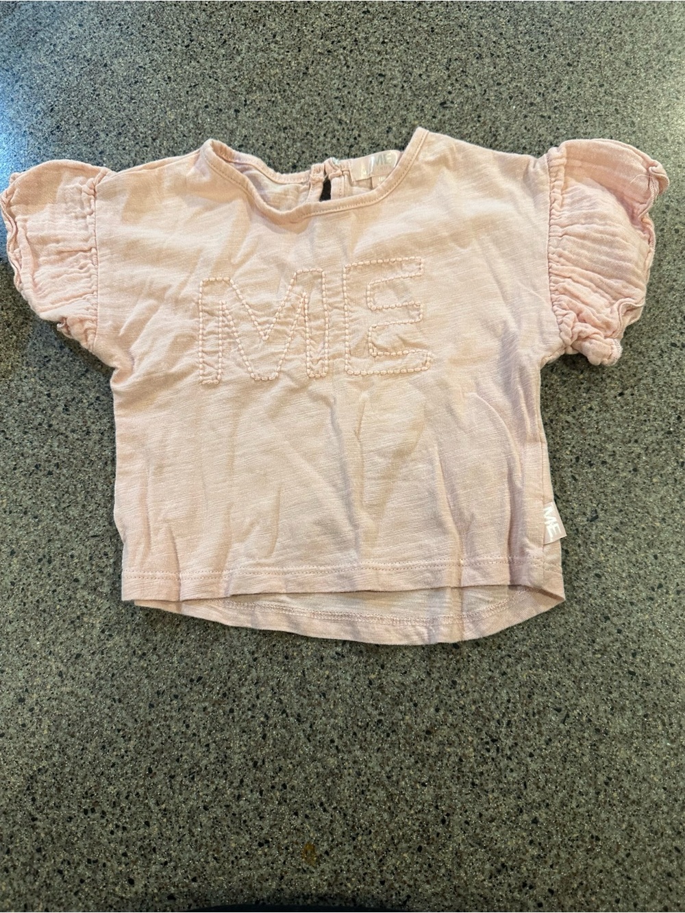 Love Puff-Sleeve Tee with 'ME' Embroidery - Light Pink